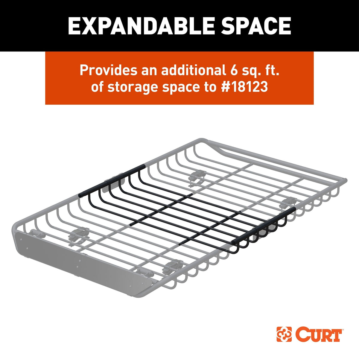 18124 Steel Roof Rack Cargo Basket/Carrier Extension, Black, 6-sq.ft