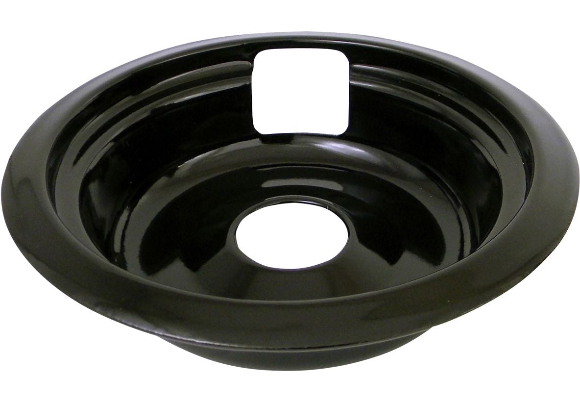62489 Universal Porcelain Stove Deep-Draw Drip Pan with Trim Ring, Black, 6-in
