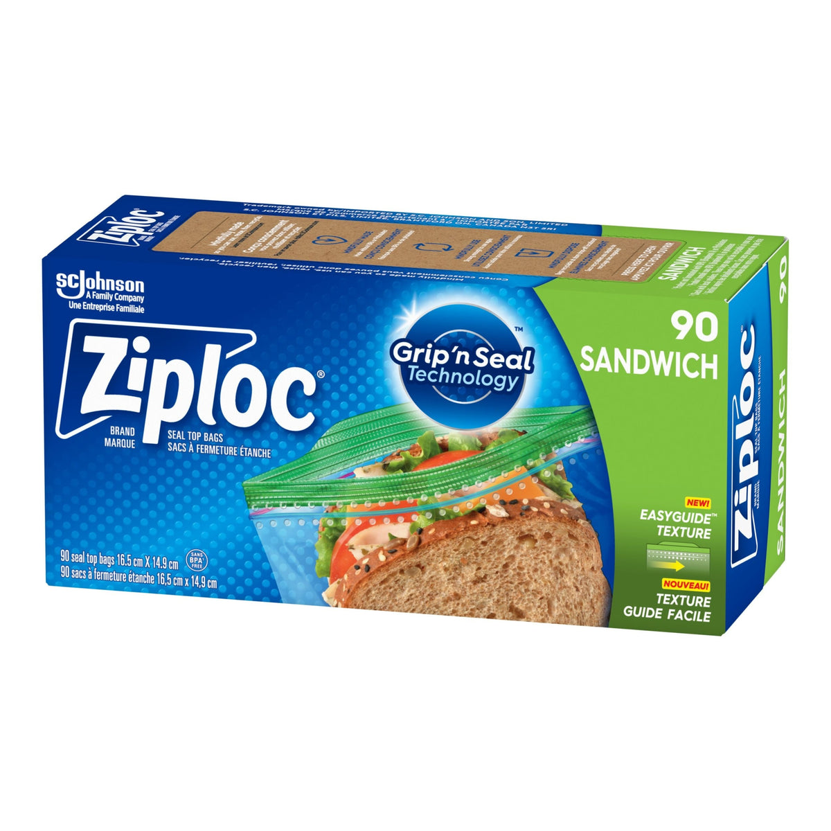 Grip'n Seal Plastic Sandwich Bags, 750-mL, 90-pk