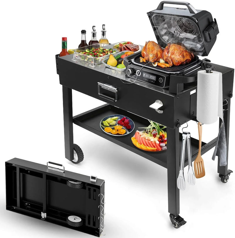 Foldable barbecue table cart, black stone portable frying pan, Onni pizza oven - Portable outdoor barbecue preparation table, equipped with a bag, very suitable for camping and tailgate events. P2973