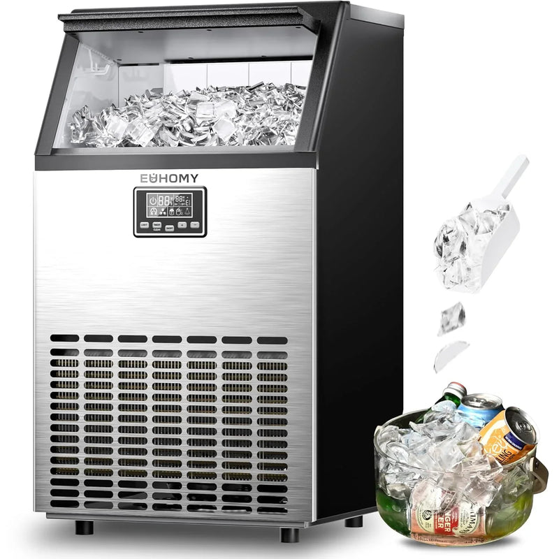 Commercial Ice Maker Machine, 100lbs/24H Stainless Steel Under Counter ice Machine with 33lbs Ice Storage Capacity, Freestanding Ice Maker. D6069
