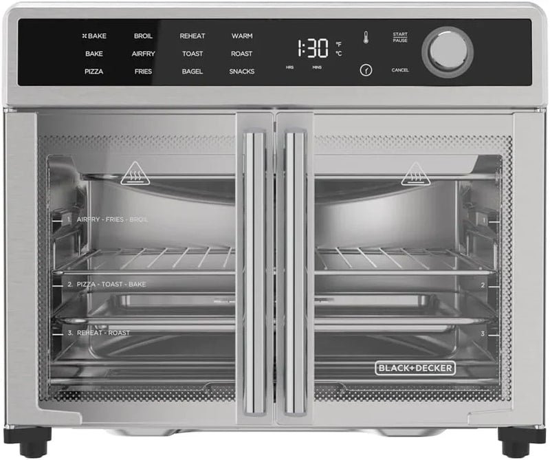 Crisp 'N Bake Air Fryer Toaster Oven Combo, 12 in 1 Countertop Convection Oven Cooks Food Fast, Fits a Whole Pizza or 6 Toast Slices, French Doors with Stainless Steel Finish T0300