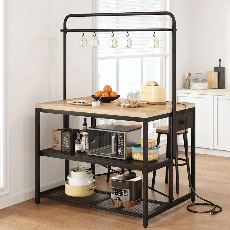 Kitchen Island, Kitchen Island with Storage, Bakers Rack, Island Table for Kitchen, Bakers Rack with Storage, Large Kitchen Island Table, Coffee Bar Table with Shelf,5 Racks,Pear Wood White Q3242