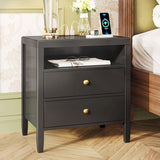 Modern bedside table with black metal finish - 2-piece set