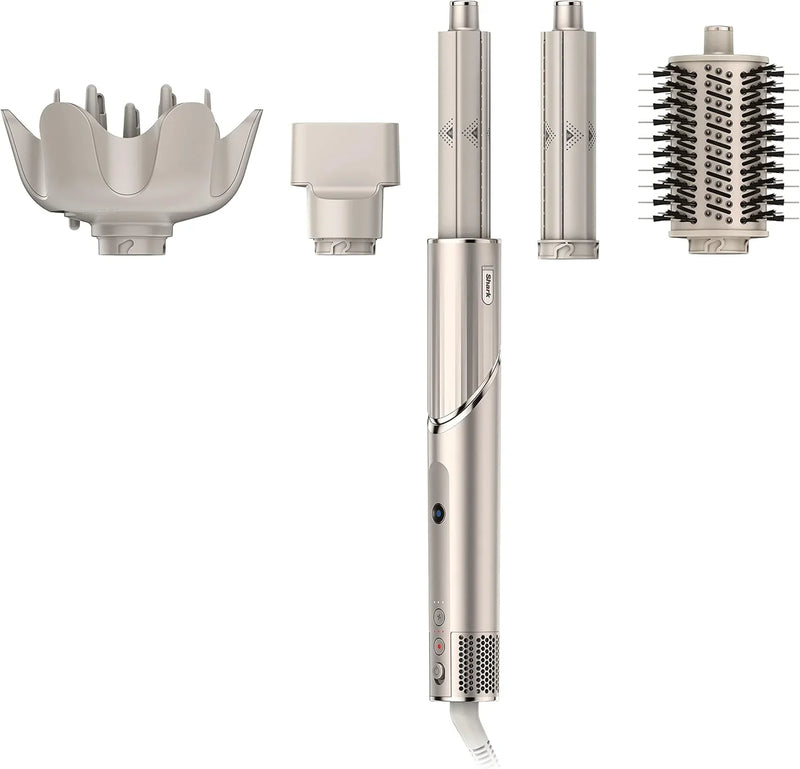 Powerful hair dryer and multi-functional styling tool, featuring automatic hair curler, paddle brush, oval brush, concentrator accessory and stones. P4381