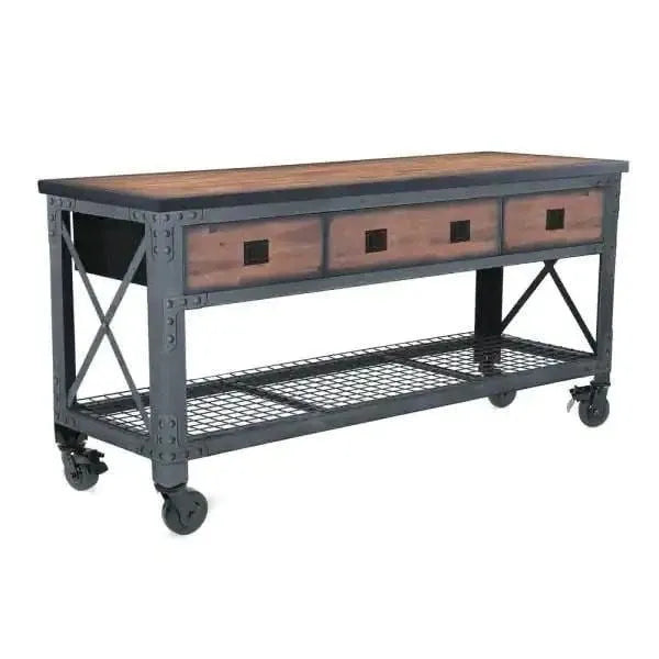 Building Products 72 in. 3-Drawers Rolling Industrial Workbench and Wood Top T7571