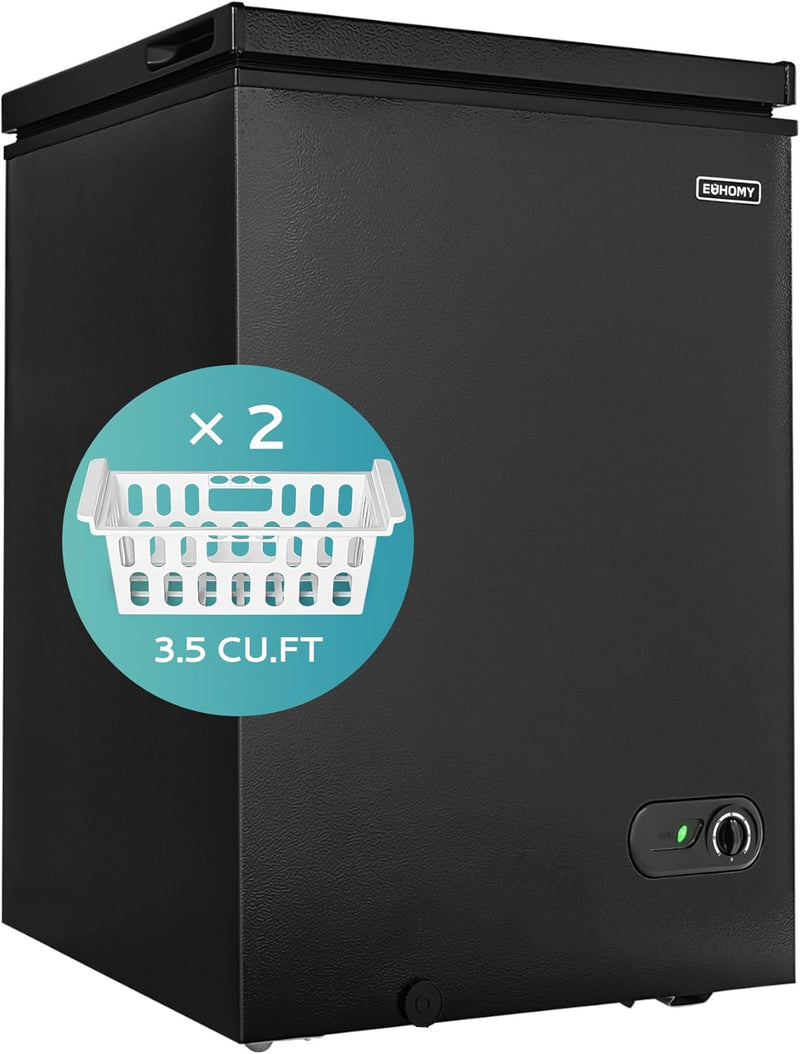 3.5 Cu.Ft Chest Freezer with Removable Basket, Small Deep Freezer Adjustable 7 Thermostat, Quiet Mini Freezer Free-Standing Top Door, Energy Saving for Apartment/Garage/Basement/Dorm/Home,Black U1014
