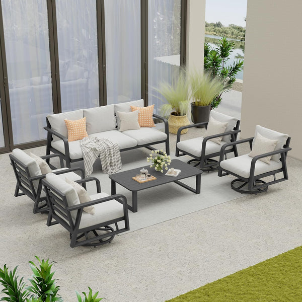 Outdoor Patio Furniture Set 4-Piece, Aluminum Swivel Rocking Chairs with All-Weather Cushions, Modern Patio Conversation Set for Deck, Porch, Garden (Dark Grey) D4577