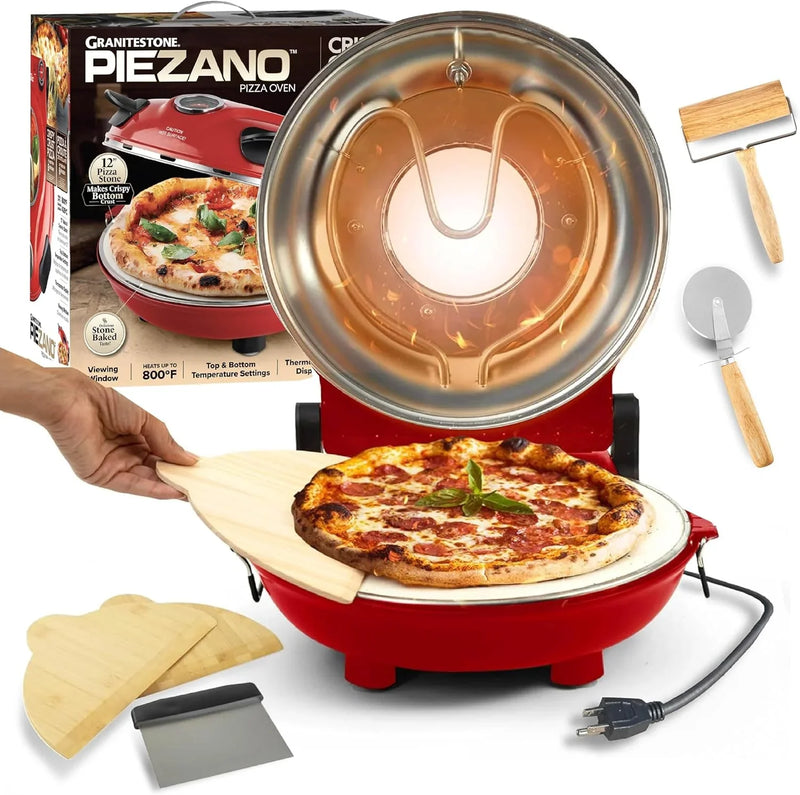 Pizza oven, with pizza cutter and dough roller, 12-inch portable indoor electric oven, 12-inch indoor pizza oven H8617