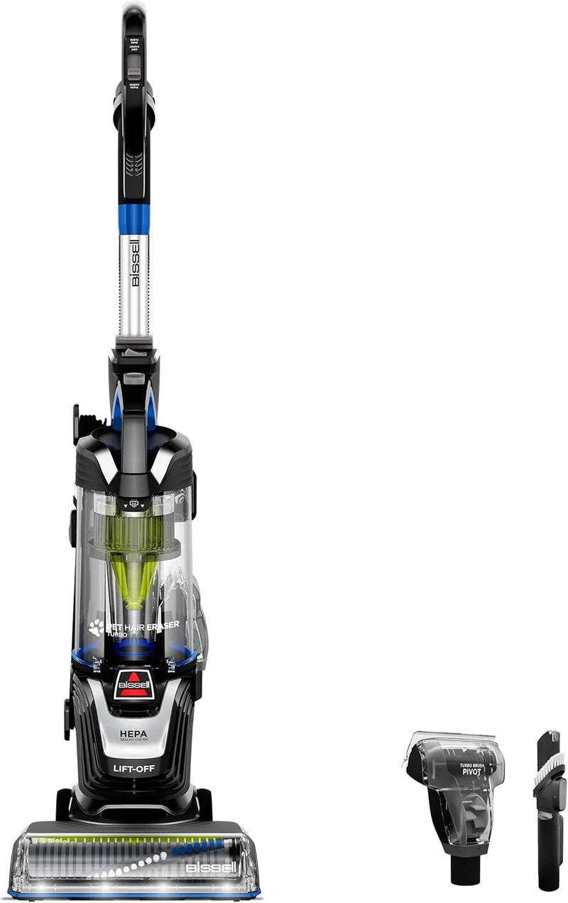 Pet hair remover vacuum cleaner, equipped with an automatic cleaning brush wheel, HEPA filter device, a powerful pet hair collection function with a turbo brush rotating tool, as well as a dust removal brush with lighting and a gap cleaning tool. P9199