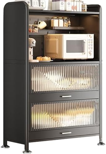 Wall Mounted Pegboard & Microwave Storage Rack - 4/5-Tier Kitchen Baker's Rack with Flip Dual Door Cabinet & Metal Shelves for Small Appliances & Kitchen Organization Q0059