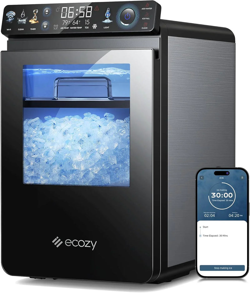 Nugget Ice Maker Countertop, Smart Pebble Ice Machine with APP Control, 44 lbs/24H Soft Pellet Chewable Ice with Self-Cleaning, Stainless Steel B4485