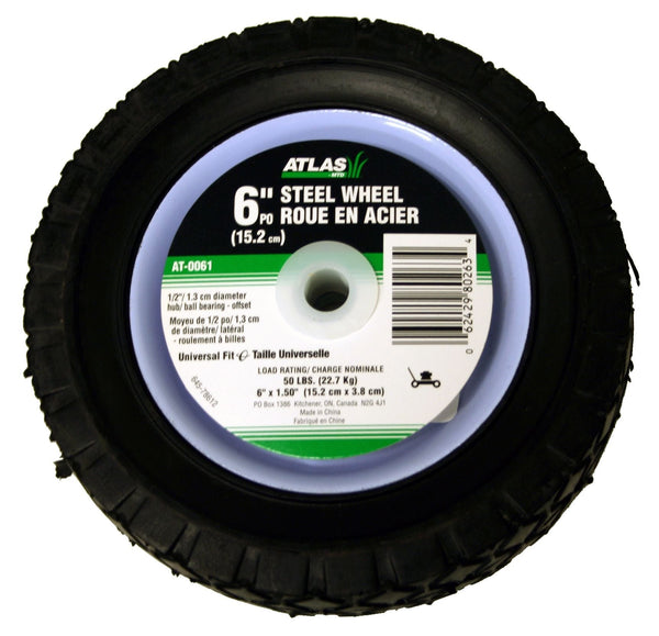 Steel Lawn Mower Wheel with Ball Bearings, 6-in x 1.5-in O0171