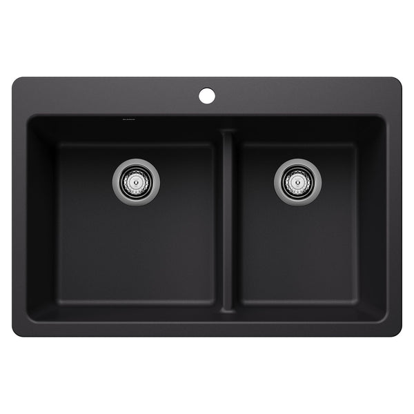 Dual Mount Kitchen Sink with Low Divide, Black, 33-in I7555