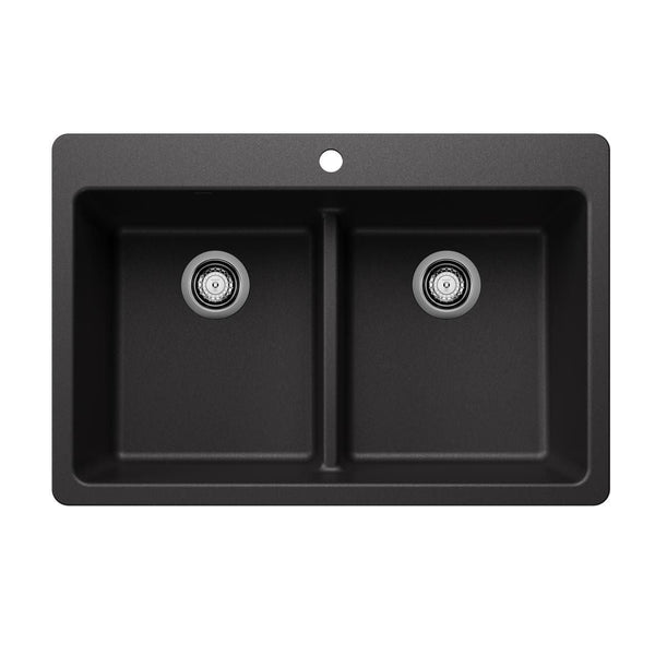 Liven 33-in 50/50 Double Bowl Dual Mount Kitchen Sink with Low Divide, Anthracite N0920