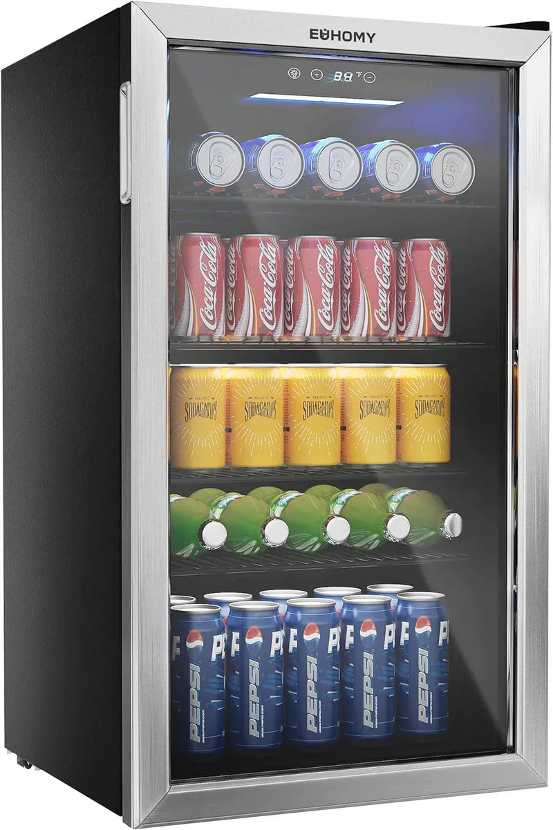 EUHOMY Beverage Refrigerator, 126 Can Mini fridge with Glass Door Q2003