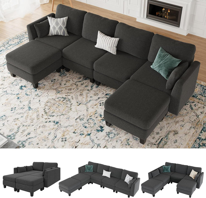 Modular Sectional Sofa, Convertible U Shaped Sofa Couch with High Density Memory Foam, 6 Seat Comfy Modular Sofa Couch Room, Modern U Shaped Sectional Sofa, Dimgrey A7513
