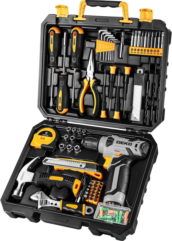DEKOPRO Tool Set：Tool Kit with 8V Cordless Drill,Tool Box with Drill,Hand Drill Set for Men & Women,Home Tool Kits for House Repair,Handyman,DIY 126 Piece X0414