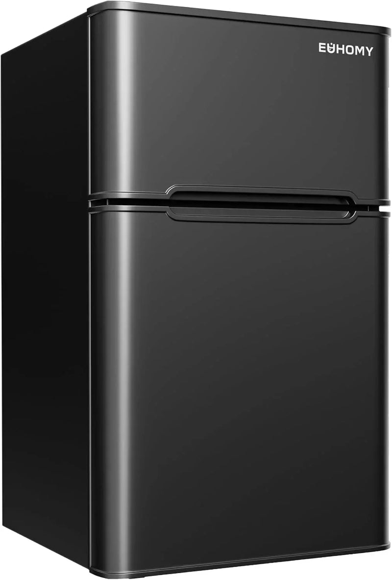 EUHOMY 3.2 Cu.Ft Mini Fridge with Freezer -- 2-Door Compact Refrigerator for Bedroom, Dorm, Office or Apartment, Silver B3518