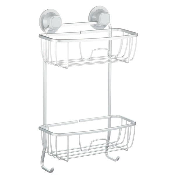 Aluminum Rust-Resistant Suction 2-Shelf Shower Caddy with Hook, 17.5-in x 10.3-in x 5.4-in G6613