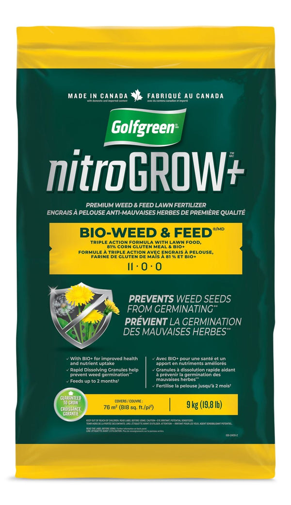 Nitrogrow+ Bio-Weed & Feed Lawn Fertilizer, 11-00-00, 9-kg L2066