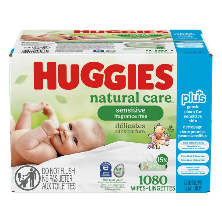 Huggies Natural Care Plus Wipes, 15-packs of 72 U2940