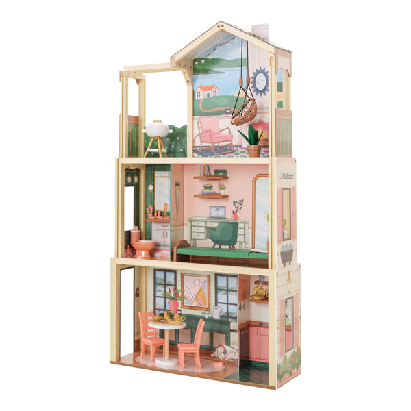 Three Story Collapsible Click N Play Wooden Dollhouse for Ages 4+ X6671