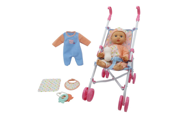 Kisses & Cuddles 12-in Baby Doll with Stroller and Accessories Set H5275
