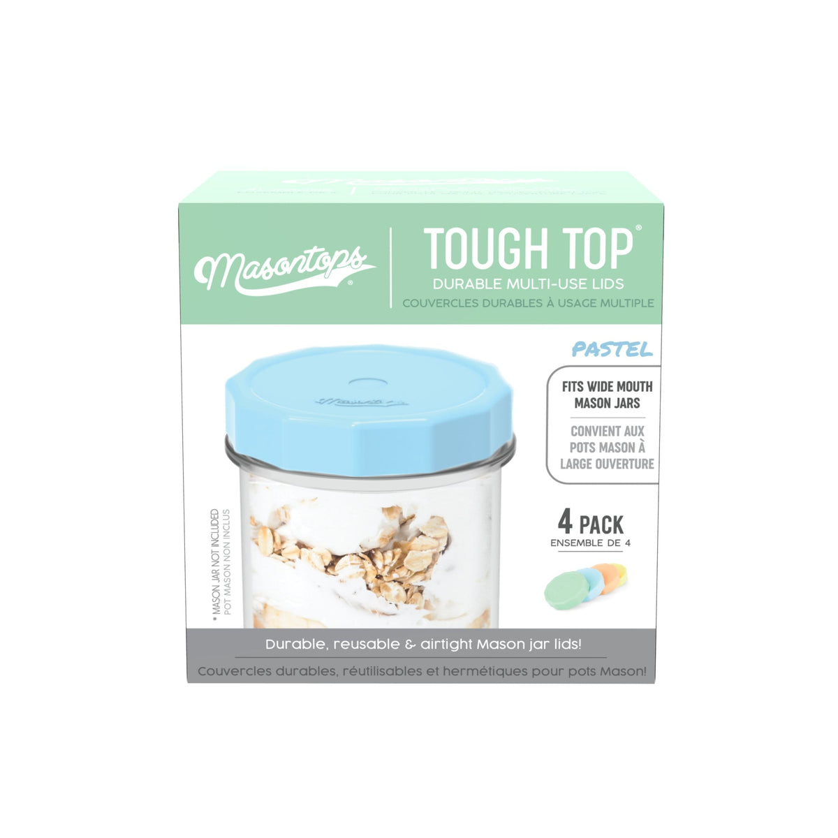 Tough Tops Durable Plastic Lids, Regular-Mouth, Assorted, 4-pk
