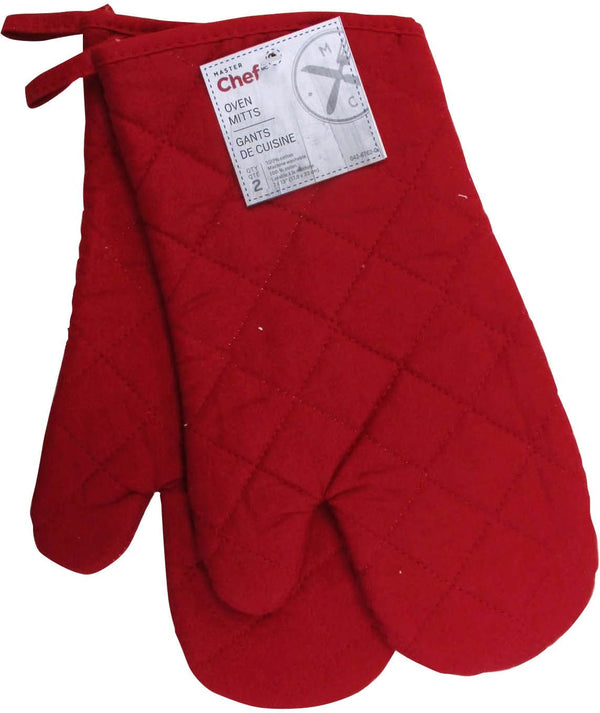 2pc Cotton Oven Mitt Set with Hanging Loop, Red P0681