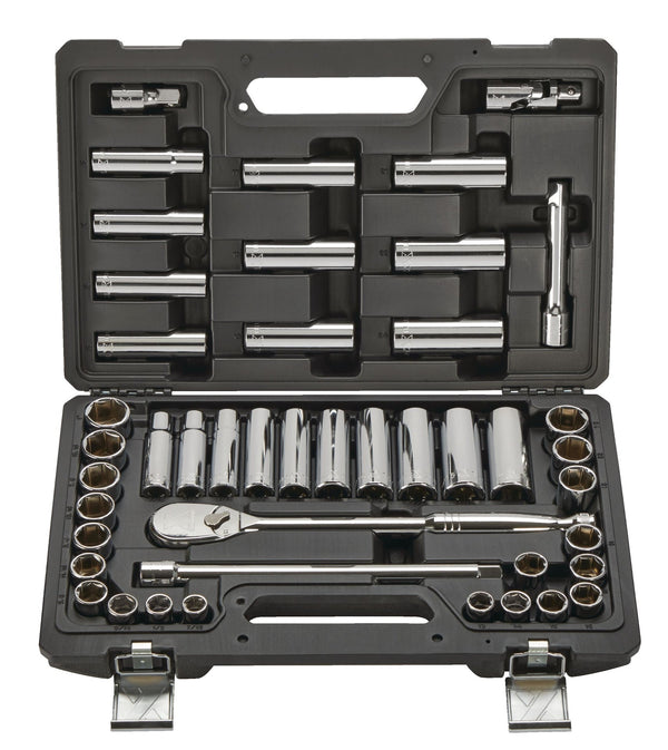 1/2-in Drive Professional Grade Socket Set, 45-pc, SAE/Metric, CRV, Nickel-Chrome Plating N0815