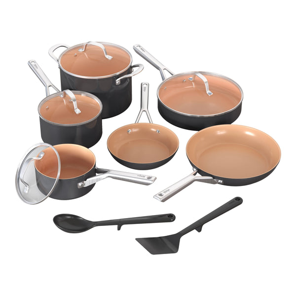 Extended Life Essential Ceramic Cookware Set, 12-pc, Dark Grey R0293