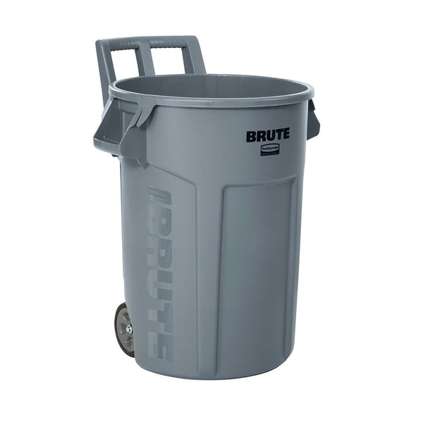 Commercial Wheeled Brute Circular Outdoor Garbage Can, Grey, 121-L E6740
