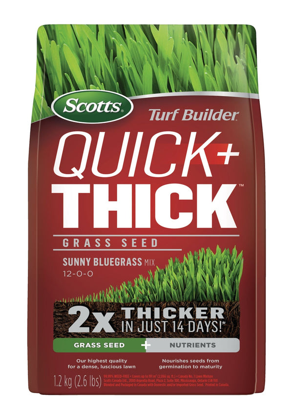 Turf Builder Quick + Thick Grass Seed Sunny Bluegrass Mix, 12-0-0, 1.2-kg I6477