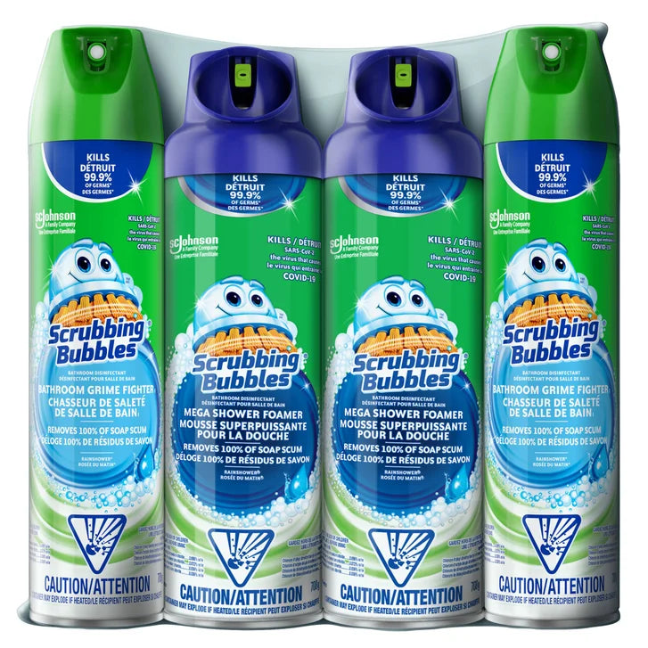Scrubbing Bubbles Mega Shower Foamer and Bathroom Cleaner Aerosol Combo 4 x 708 g O7048