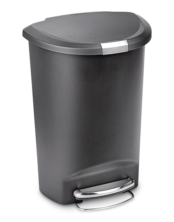 Plastic D-Shaped Step Garbage Can, Black, 50-L I4759