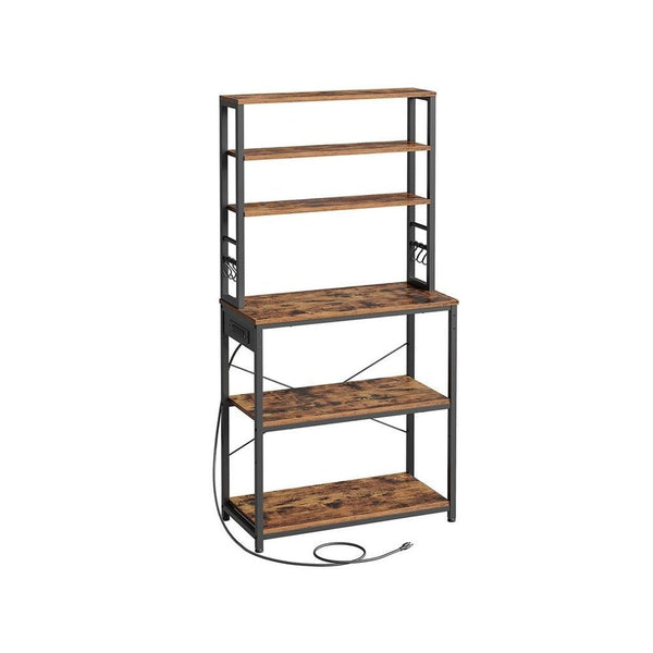 Home Small Rustic Brown Baker's Rack with 4 AC Outlets J2738
