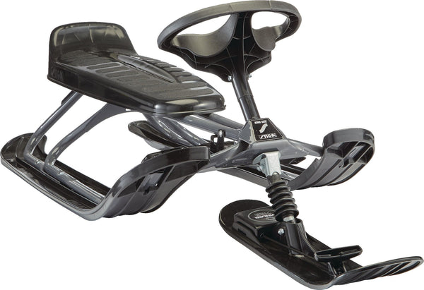 GT King Size Kids' 2-Person Winter Snow Racer Sled with Steering Wheel & Brakes, Grey E7106