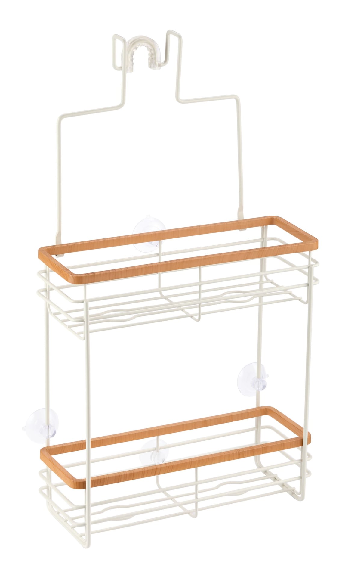 Cubina Over-The-Shower 2-Tier Shower Caddy with Hook, White/Natural