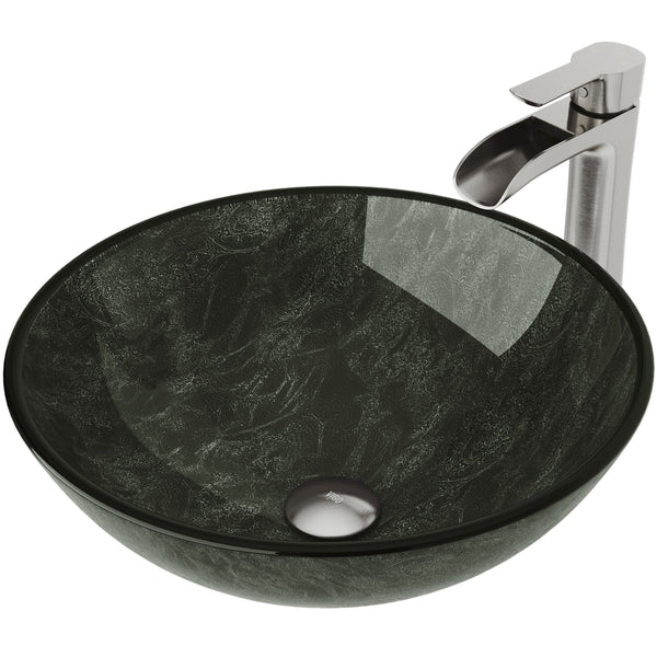 Glass Grey Onyx Bathroom Sink/Basin Set with Niko Faucet and Round Vessel Z3013