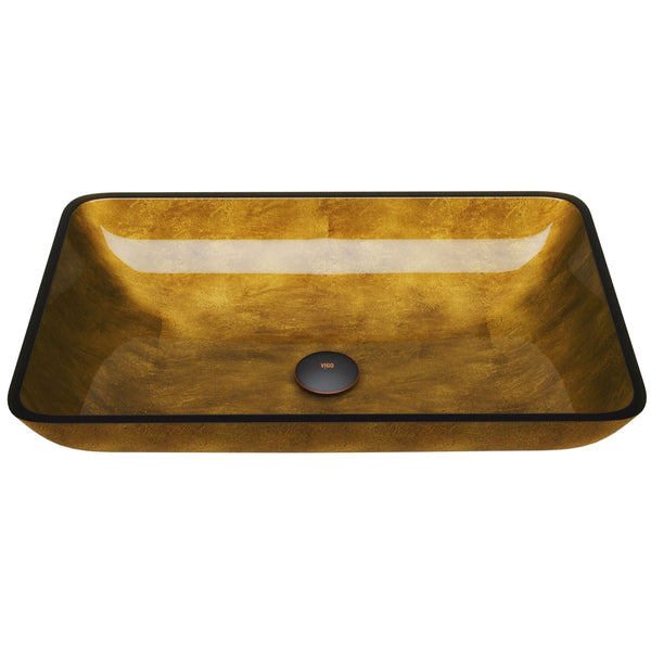 Glass Rectangular Vessel Bathroom Sink/Basin with Rounded Edges & Deep Bowl, Copper Y2024