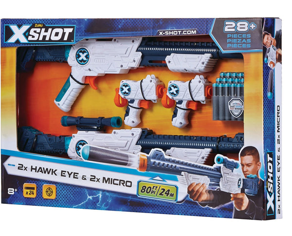 Double Hawk Eye & Micro Foam Dart Blaster Combo Pack with 24 Darts, Ages 8+ H3365